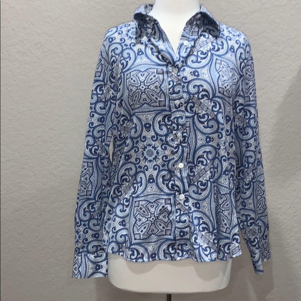 Blue Paisley Button-Down Women's Shirt